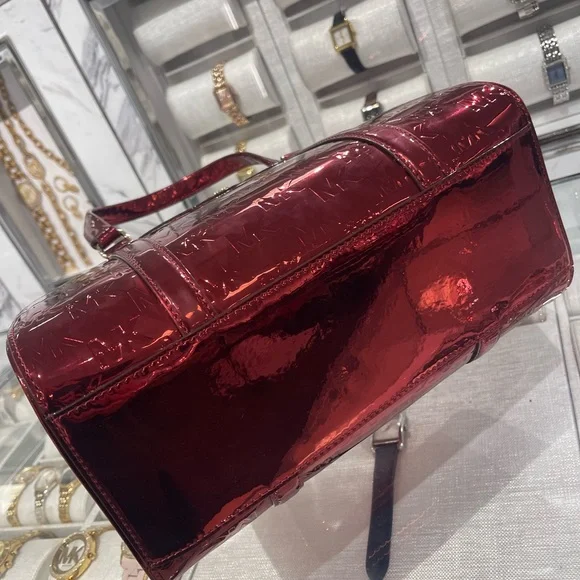 MICHAEL KORS Jet Set Medium Metallic Logo Debossed Satchel
Cherry 
NWT - Picture 13 of 16